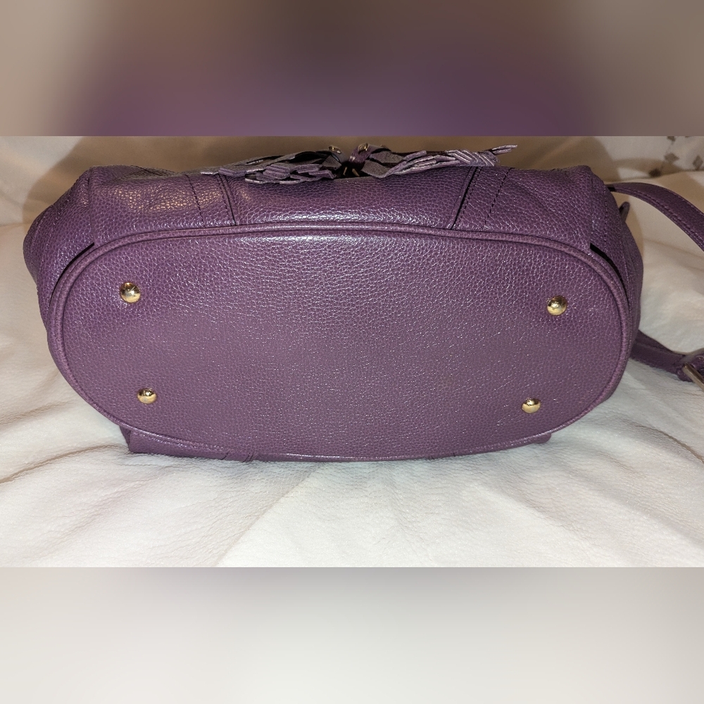 MCM Two-Way Leather Drawstring Bucket Bag Purple COA VGUC - Picture 5 of 14